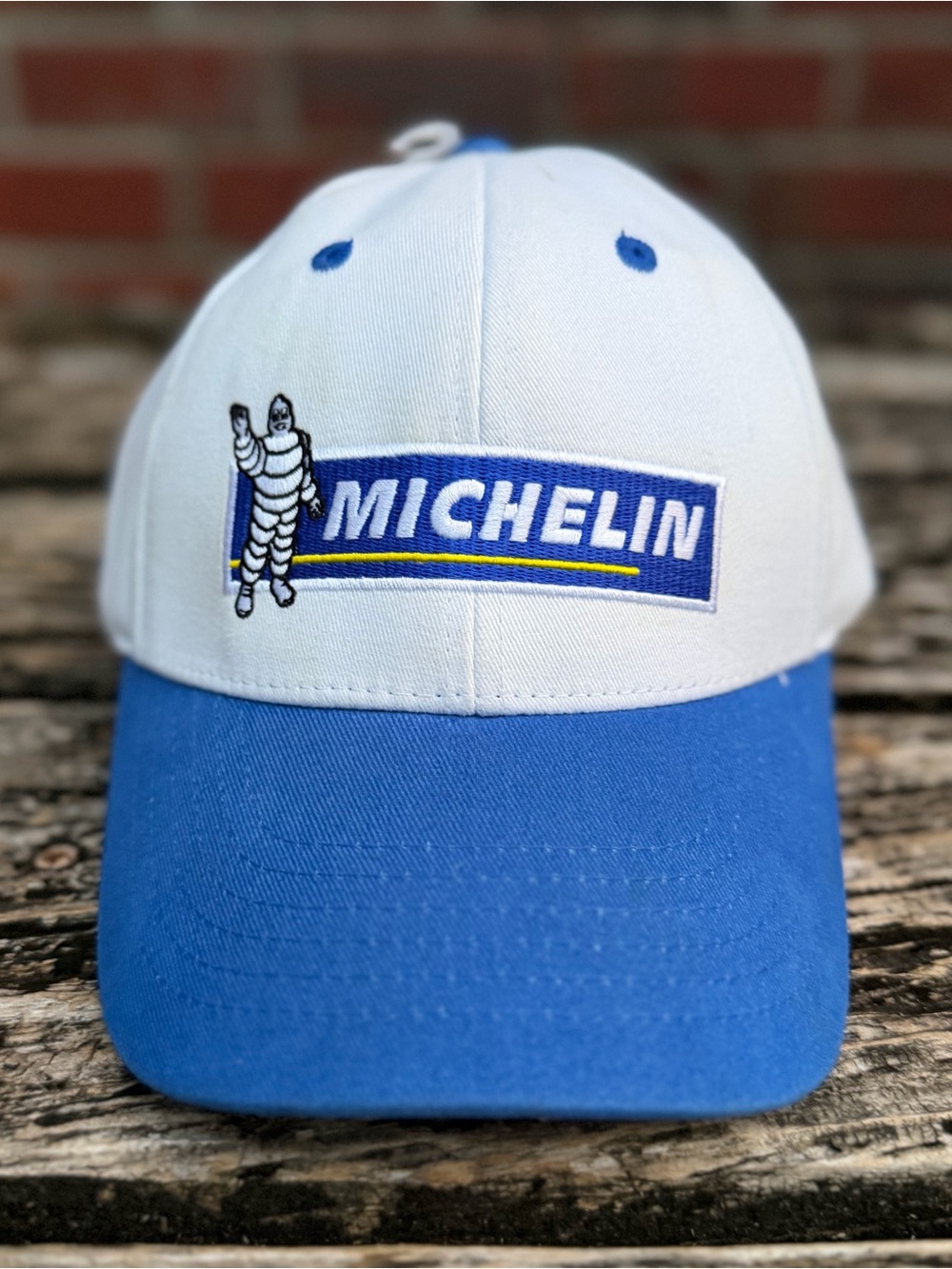 NWOT Michelin Tires White & Blue Michelin Man Adjustable Baseball Cap Hat BT1